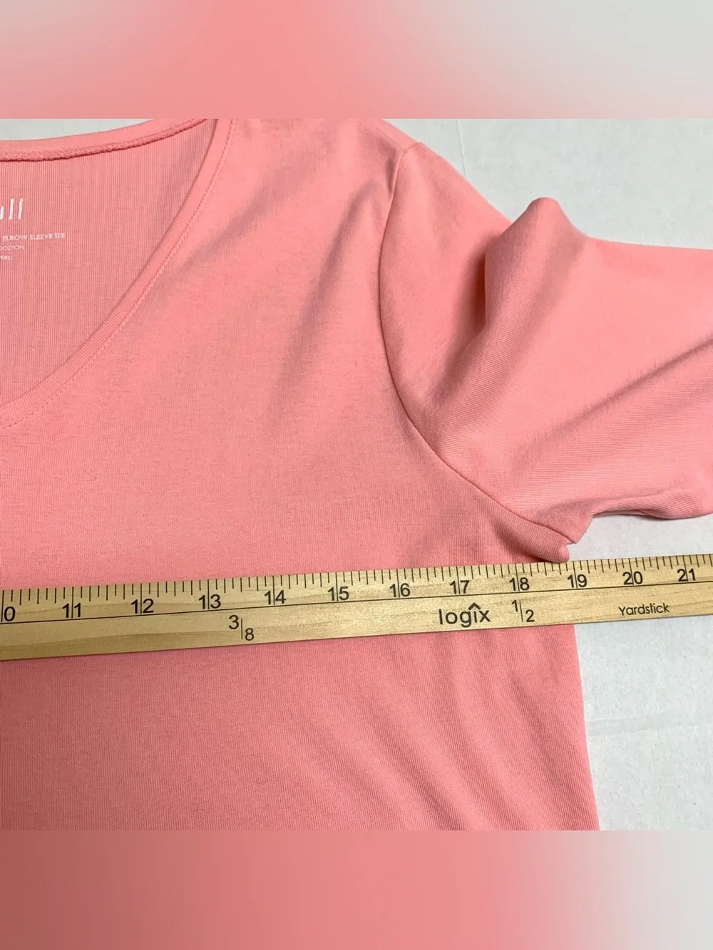 J. Jill Pima Cotton V-Neck Elbow Sleeve Straight Hem Pink Tee Shirt Sz L Casual - Picture 10 of 11